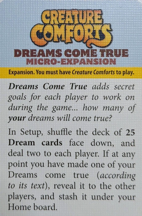 Cover image of Creature Comforts: Dreams Come True Micro-Expansion board game