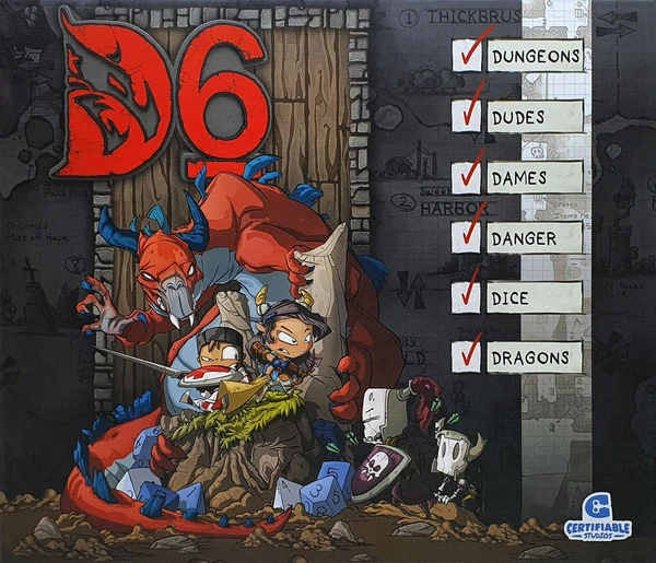 Cover image of D6: Dungeons, Dudes, Dames, Danger, Dice and Dragons! board game