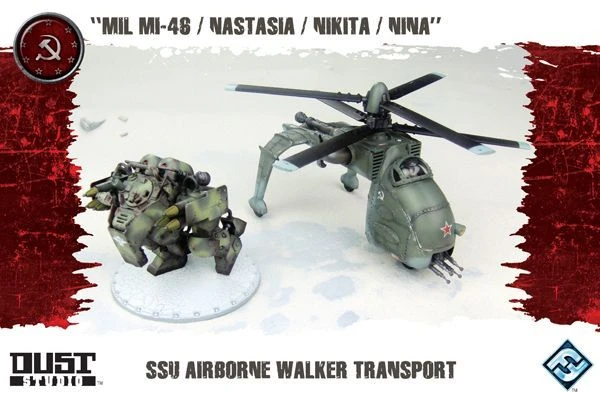 Cover image of Dust Tactics: SSU Airborne Walker Transport – "MIL MI-46 / Nastasia / Nikita / Nina" board game