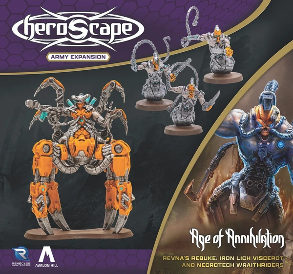 Cover image of Heroscape: Revna's Rebuke – Iron Lich Viscerot and Necrotech Wraithriders Army Expansion board game