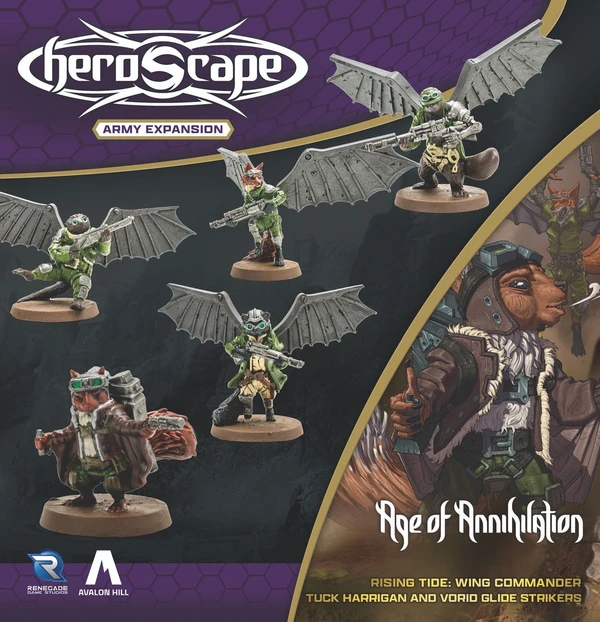 Cover image of Heroscape: Rising Tide – Wing Commander Tuck Harrigan and Vorid Glide Strikers Army Expansion board game