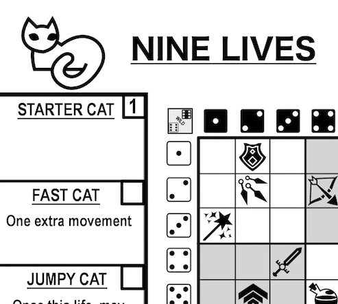 Cover image of Nine Lives: Rogue-and-Write board game
