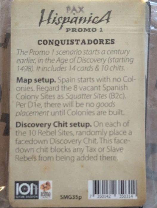 Cover image of Pax Hispanica: Promo 1 – Conquistadores board game