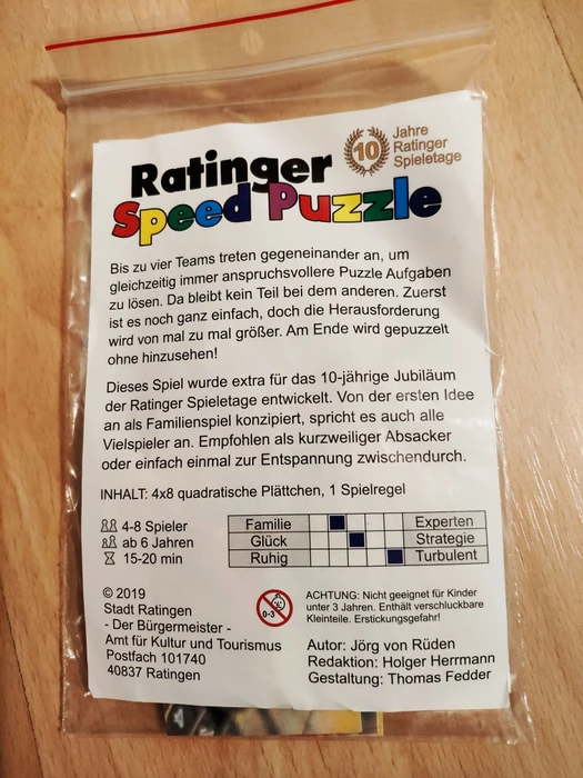 Cover image of Ratinger Speed Puzzle board game