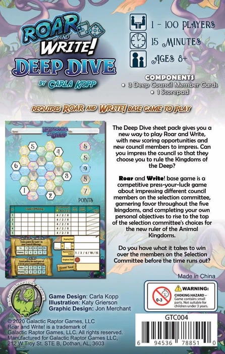 Cover image of Roar and Write!: Deep Dive board game
