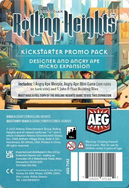 Cover image of Rolling Heights: Kickstarter Promo Pack – Designer and Angry Ape Micro Expansion board game