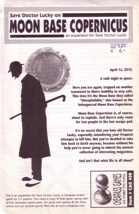 Cover image of Save Doctor Lucky on Moon Base Copernicus board game