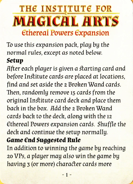 Cover image of The Institute for Magical Arts: Ethereal Powers Expansion board game