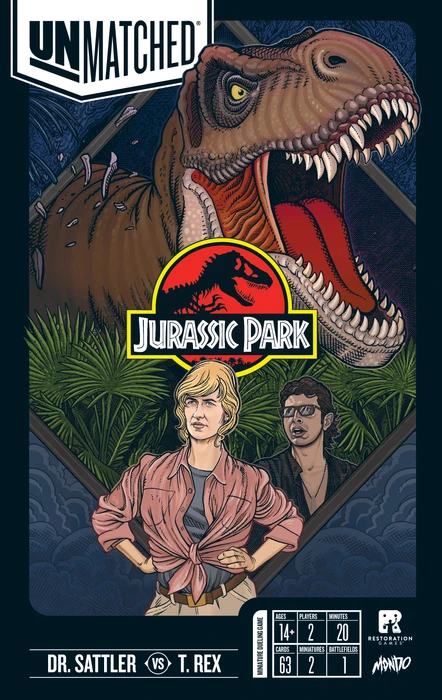 Cover image of Unmatched: Jurassic Park – Dr. Sattler vs. T. Rex board game