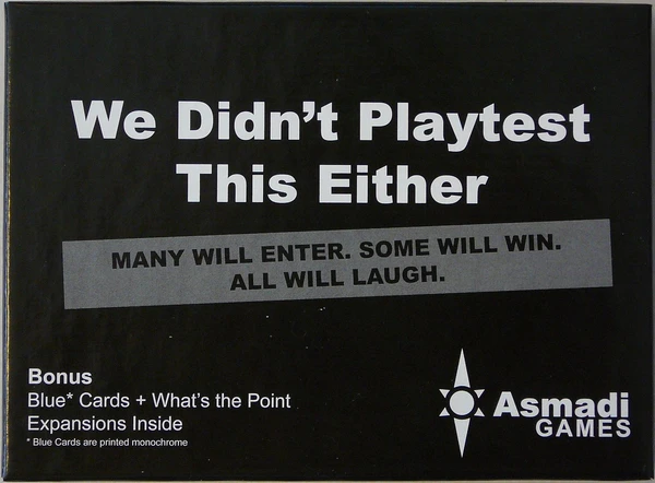 Cover image of We Didn't Playtest This Either with Blue Cards and What's the Point? expansions board game