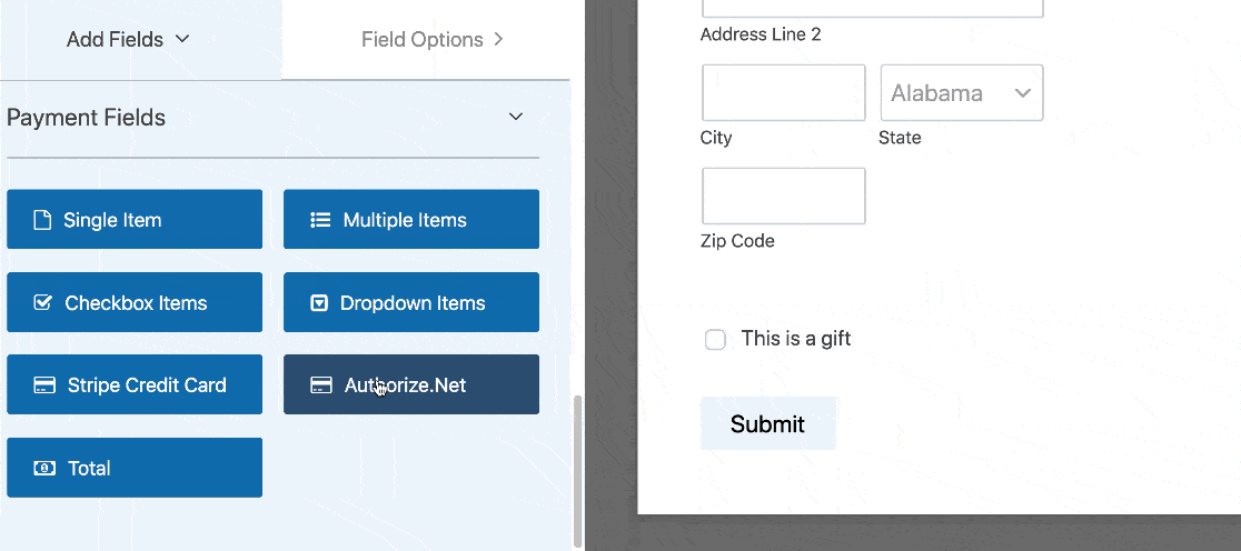 Add authorize field to wpform | Secure Authorize.net Form Solution