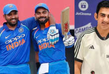 Gautam Gambhir speaking at a press conference in New Delhi about Virat Kohli and Rohit Sharma’s selection for India 2027 World Cup squad