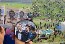 Lionel Messi surrounded by crowd during Kolkata event at Salt Lake Stadium