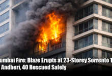 Fire on upper floor of Sorrento Tower residential building in Andheri West, Mumbai