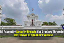 Car breaking security barrier at Delhi Assembly gate with police response