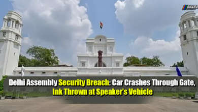 Car breaking security barrier at Delhi Assembly gate with police response