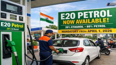 Petrol pump in India displaying E20 fuel option for vehicles