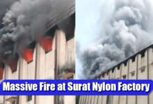 Firefighters battling massive blaze at nylon garment factory in Surat with thick smoke rising