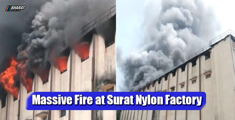 Firefighters battling massive blaze at nylon garment factory in Surat with thick smoke rising
