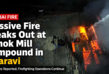 Firefighters battle massive blaze at Ashok Mill Compound in Dharavi, Mumbai during late-night operation