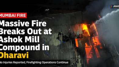 Firefighters battle massive blaze at Ashok Mill Compound in Dharavi, Mumbai during late-night operation