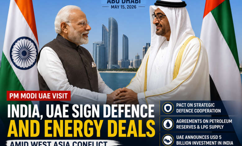 Prime Minister Narendra Modi with UAE President Sheikh Mohamed bin Zayed Al Nahyan during UAE visit amid West Asia conflict