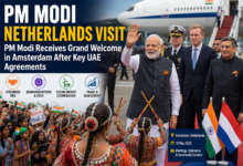 Prime Minister Narendra Modi greets Indian community members during his Netherlands visit in Amsterdam as part of his five-nation diplomatic tour.