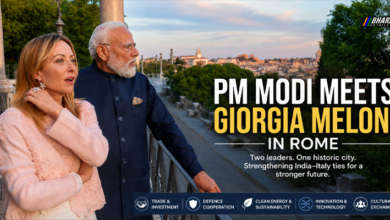Prime Minister Narendra Modi with Italian Prime Minister Giorgia Meloni at the Colosseum in Rome during India-Italy diplomatic talks