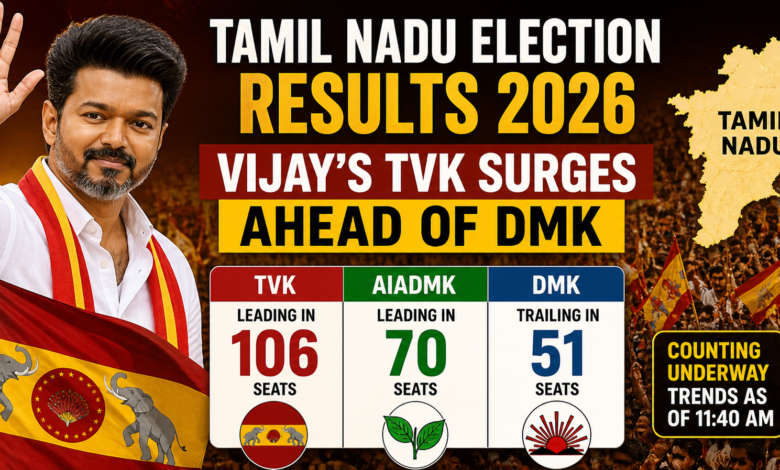 Tamil Nadu Election Results 2026, Vijay TVK results, DMK election results, AIADMK seats Tamil Nadu, Tamil Nadu assembly election