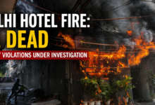 Fire rescue operation outside Flourish Stay hotel in Malviya Nagar Delhi after deadly blaze