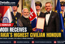 Prime Minister Narendra Modi receiving the Order of the White Double Cross from Slovak President Peter Pellegrini in Bratislava