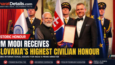 Prime Minister Narendra Modi receiving the Order of the White Double Cross from Slovak President Peter Pellegrini in Bratislava