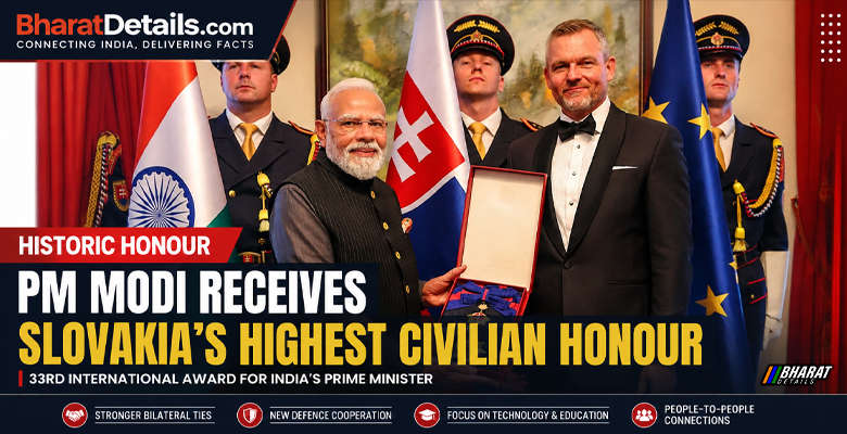 Prime Minister Narendra Modi receiving the Order of the White Double Cross from Slovak President Peter Pellegrini in Bratislava