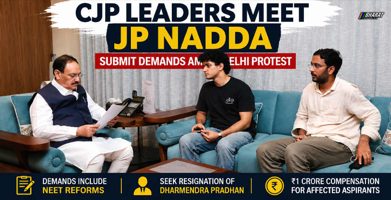 CJP spokespersons meeting Union Minister JP Nadda during Delhi protest over NEET examination reforms