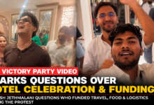 CJP leaders Saurav Das and Ashutosh Ranka at a hotel celebration after Dharmendra Pradhan resignation