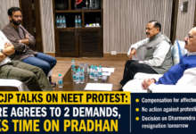 Government representatives meet CJP leaders during discussions on NEET protest and examination reforms in New Delhi.