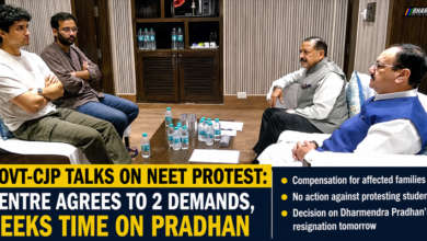 Government representatives meet CJP leaders during discussions on NEET protest and examination reforms in New Delhi.