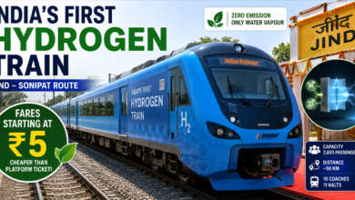 India's first hydrogen-powered train at Jind railway station before starting service to Sonipat