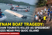 Rescue teams searching for survivors after a tourist speedboat carrying Indian tourists capsized near Phu Quoc Island in Vietnam.