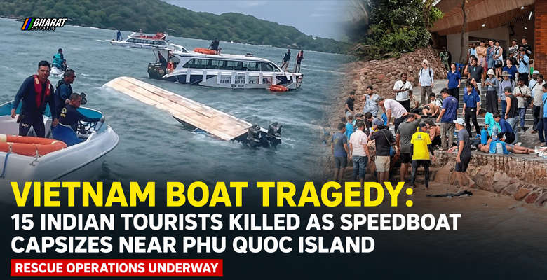 Rescue teams searching for survivors after a tourist speedboat carrying Indian tourists capsized near Phu Quoc Island in Vietnam.
