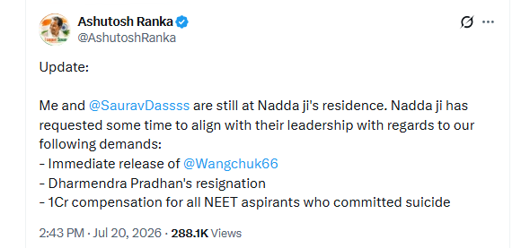 Ashutosh Ranka and Saurav Das met Union minister JP Nadda