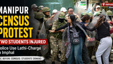 Students protest against the Census in Imphal, Manipur, as police use lathi-charge to control the crowd