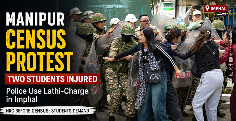 Students protest against the Census in Imphal, Manipur, as police use lathi-charge to control the crowd