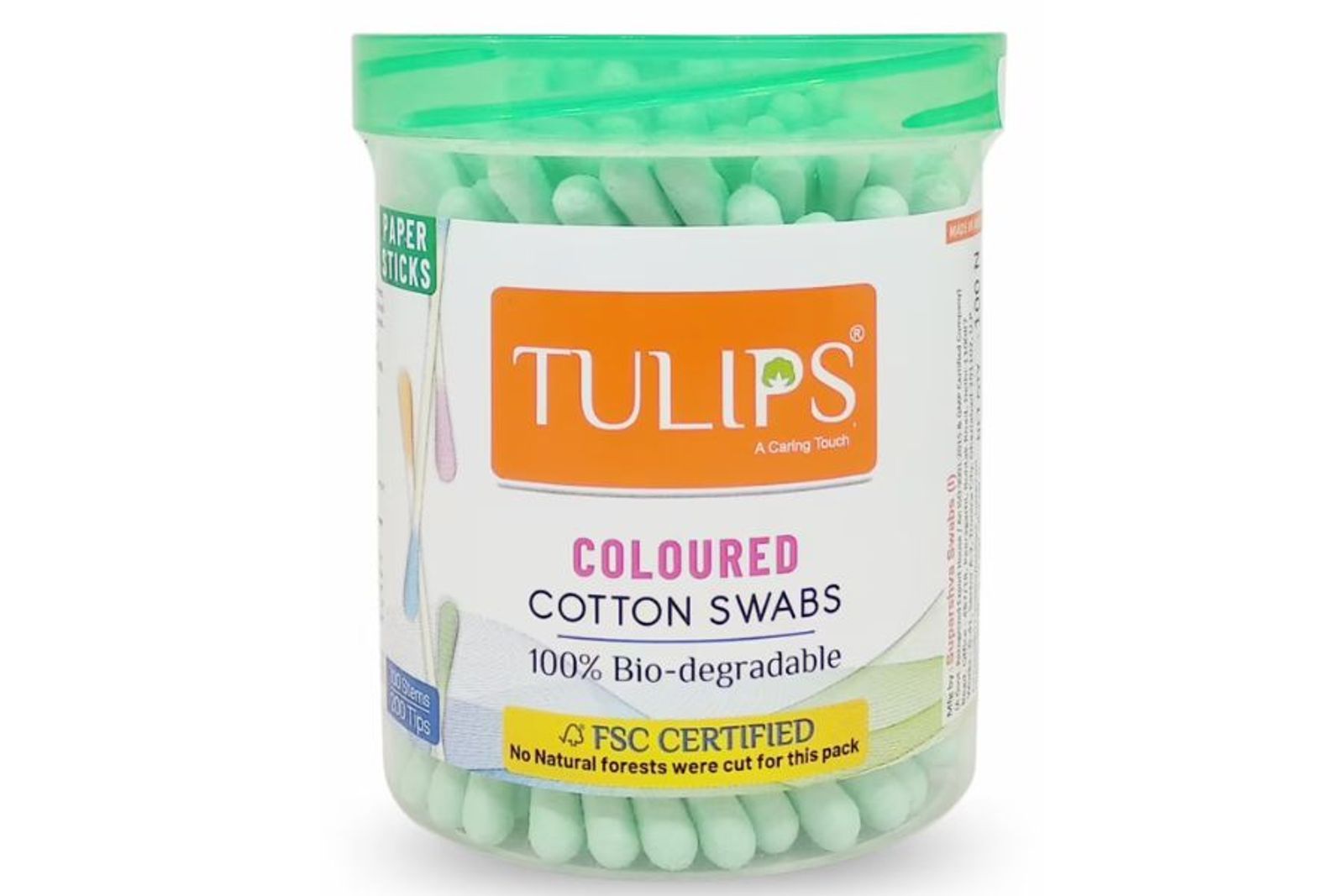 Tulips Coloured Cotton Buds Jar 100s ( Paper Stick)