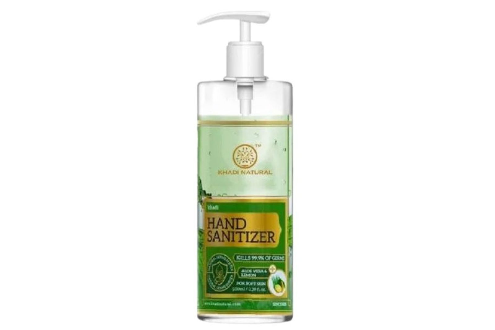 Khadi Natural Hand Sanitizer Aloe Vera & Lemon (70% Alcohol Gel) With Dispenser