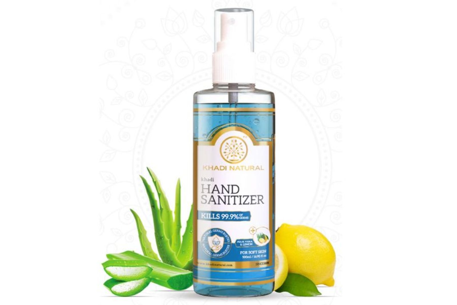 Khadi Natural Hand Sanitizer Aloe Vera & Lemon (70% Alcohol Liquid) Mist Pump