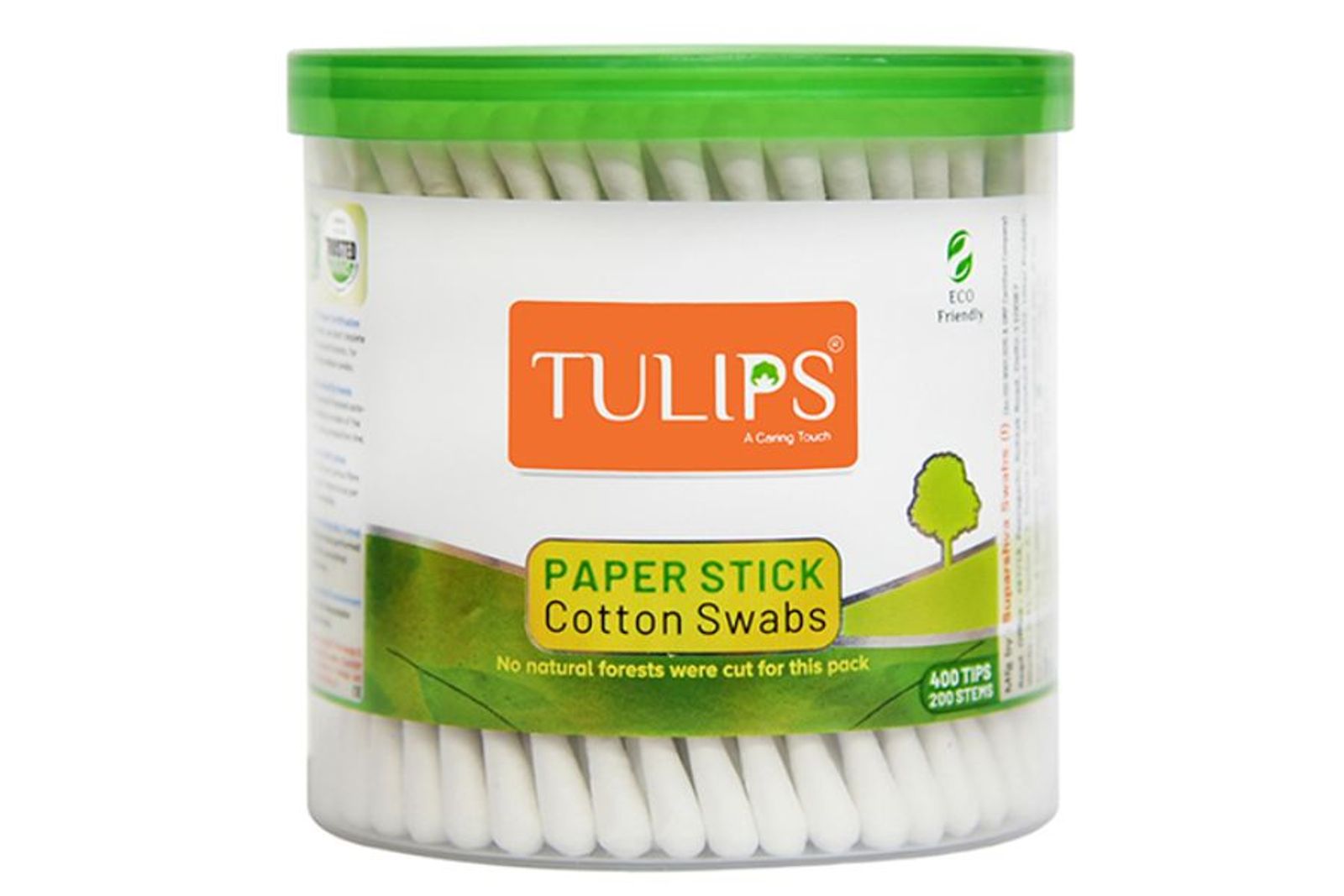 Tulips Cotton Ear Buds/ Swabs with White Paper Stick Jar (200 Pcs)