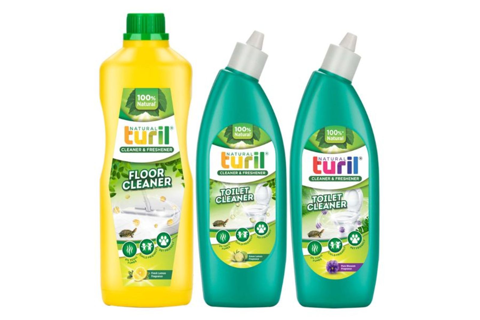 1 Litre Floor Cleaner Fresh Lemon + 500 ml Toilet Cleaner Green Lemon + 500 ml Toilet Cleaner Pure Blossom