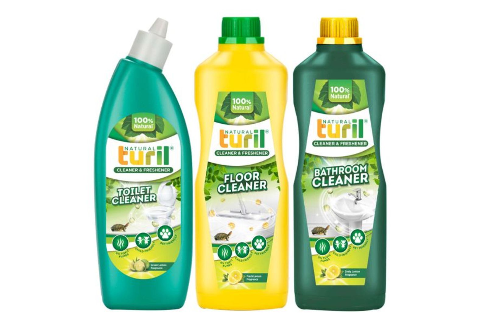 1 Litre Toilet Cleaner Green Lemon +1 Litre Floor Cleaner Fresh Lemon + 1 Litre Bathroom Cleaner Zesty Lemon