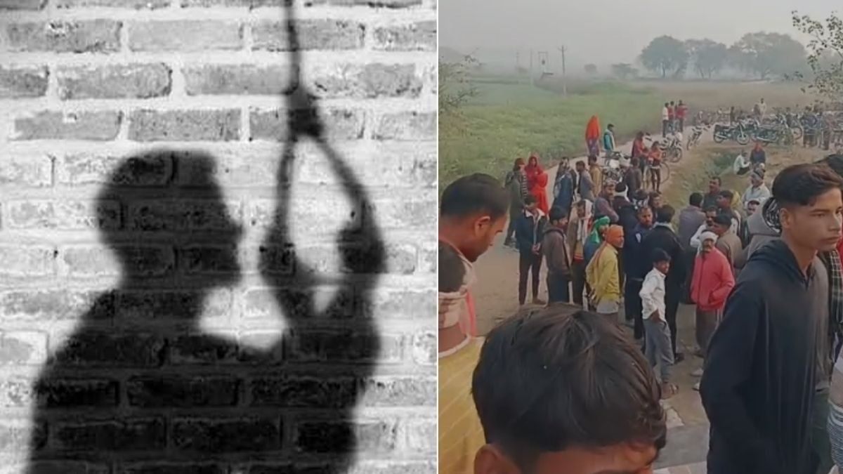 फतेहपुर के सखियांव गांव में मंदिर परिसर के अंदर संदिग्ध अवस्था में लटका मिला युवक का शव, पुलिस जांच कर रही है।